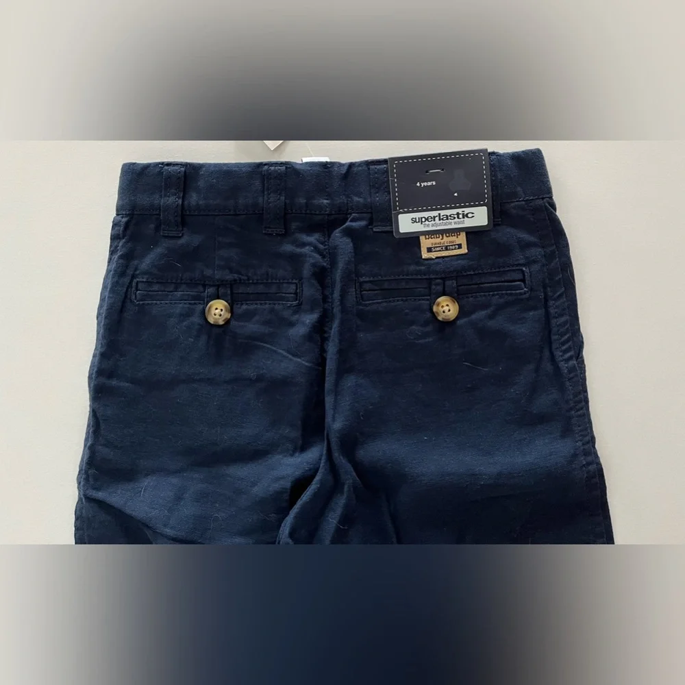 NWT Baby Gap Linen/Cotton blend pants, size 4 navy blue adjustable waist